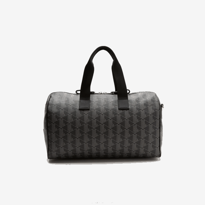 hombres Lacoste 6F241940 monograma noir gris h45 bolsa de fin de semana con estampado de monograma