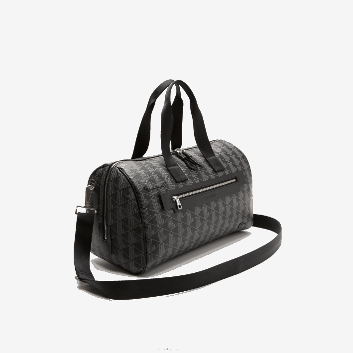hombres Lacoste 6F241940 monograma noir gris h45 bolsa de fin de semana con estampado de monograma