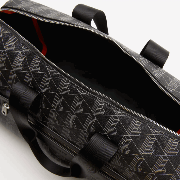 hombres Lacoste 6F241940 monograma noir gris h45 bolsa de fin de semana con estampado de monograma