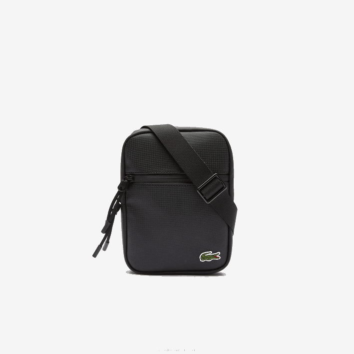 hombres Lacoste 6F242018 negro 000 bolsa crossbody plana pequeña de lona revestida lcst