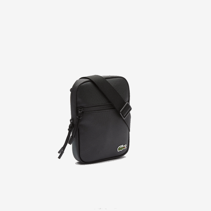hombres Lacoste 6F242018 negro 000 bolsa crossbody plana pequeña de lona revestida lcst