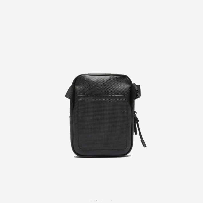 hombres Lacoste 6F242018 negro 000 bolsa crossbody plana pequeña de lona revestida lcst