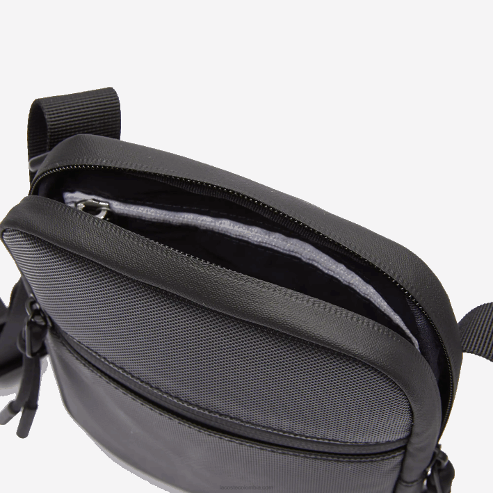 hombres Lacoste 6F242018 negro 000 bolsa crossbody plana pequeña de lona revestida lcst