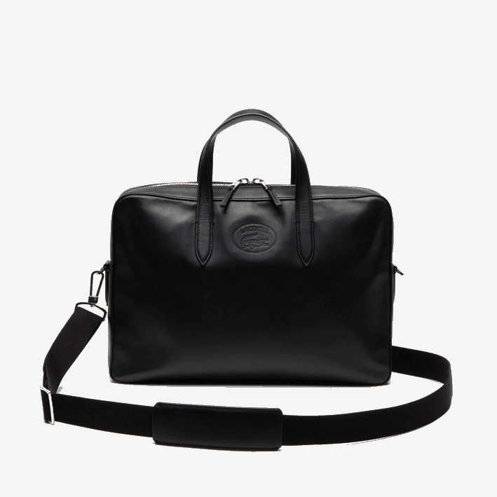hombres Lacoste 6F242030 negro 000 l.12.12 bolsa de ordenador de cuero con correa de hombro desmontable