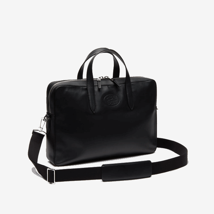 hombres Lacoste 6F242030 negro 000 l.12.12 bolsa de ordenador de cuero con correa de hombro desmontable