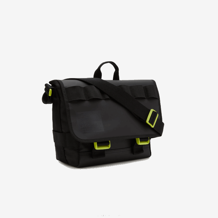 hombres Lacoste 6F242036 negro lima k68 bolsa messenger repelente al agua con estampado de la firma