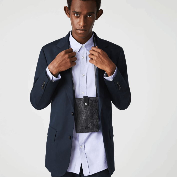 hombres Lacoste 6F242037 monograma noir gris h45 estuche para smartphone de lona con monograma blend hombres Lacoste 6F242037 monograma noir gris h45 estuche para smartphone de lona con monograma blend