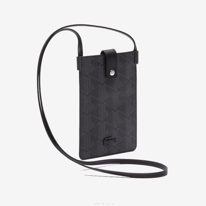 hombres Lacoste 6F242037 monograma noir gris h45 estuche para smartphone de lona con monograma blend