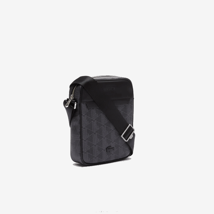 hombres Lacoste 6F242038 monograma noir gris h45 bolso vertical de lona con monograma blend
