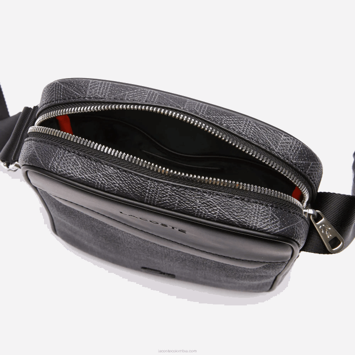 hombres Lacoste 6F242038 monograma noir gris h45 bolso vertical de lona con monograma blend