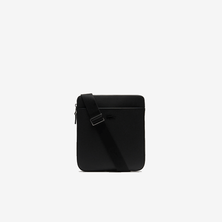 hombres Lacoste 6F242039 negro 000 Bolso flat zip chantaco de piel mate piqué