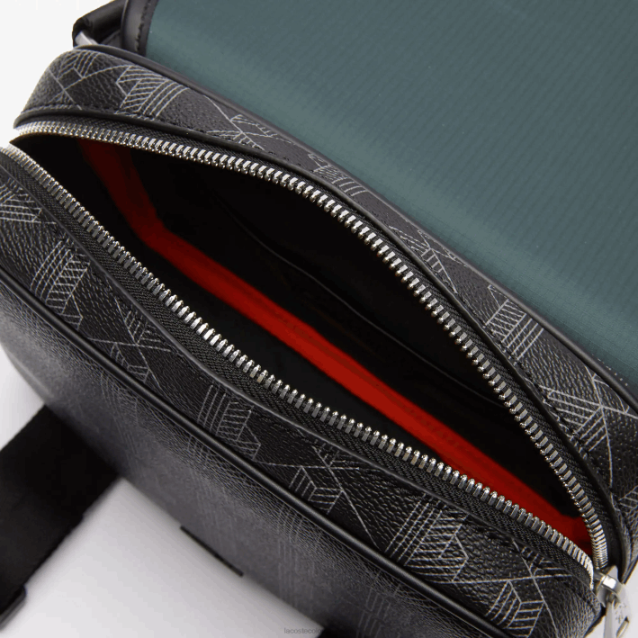 hombres Lacoste 6F242067 monograma noir gris h45 bolso messenger de lona con monograma recortado