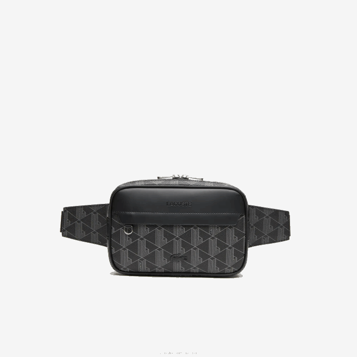 hombres Lacoste 6F242080 monograma noir gris h45 bolsa con monograma estampado