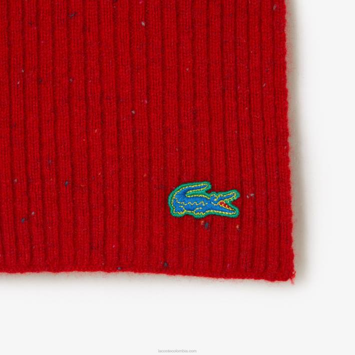 hombres Lacoste 6F242303 rojo 7cq bufanda de lana jaspeada