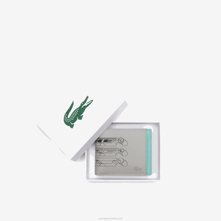 hombres Lacoste 6F241989 cemento floride noir l69 cartera plegable con forro en contraste