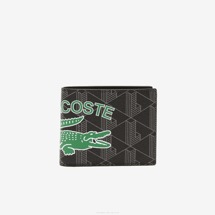 hombres Lacoste 6F241997 mono noir gris estragon l83 cartera plegable con monograma estampado hombres Lacoste 6F241997 mono noir gris estragon l83 cartera plegable con monograma estampado
