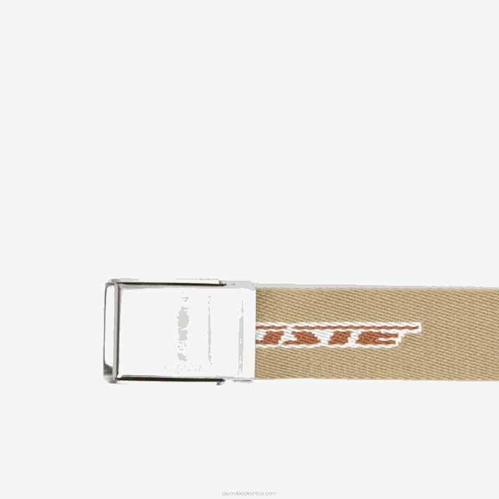 hombres Lacoste 6F241960 león pecan farine m04 cinturón con logo estampado