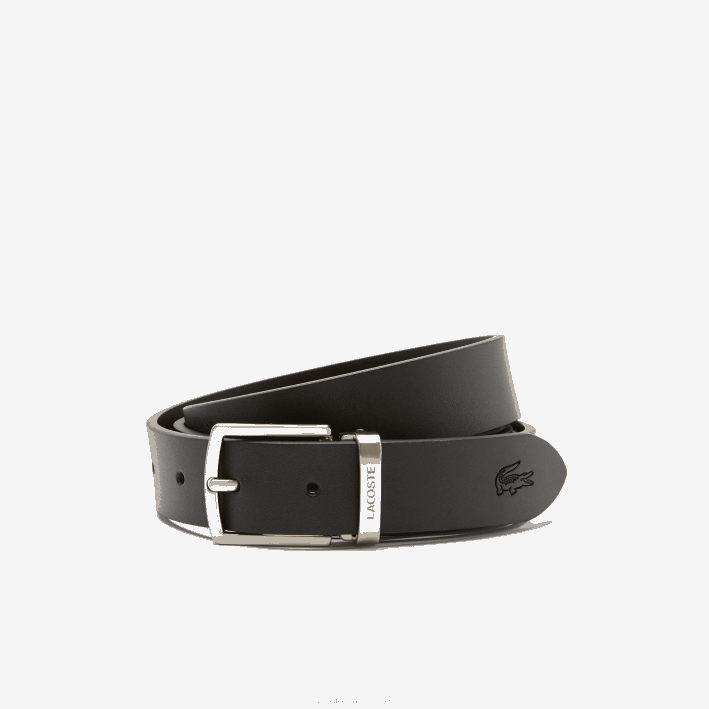 hombres Lacoste 6F242112 marron negro 371 set de regalo de cinturón con pasador y hebilla plana