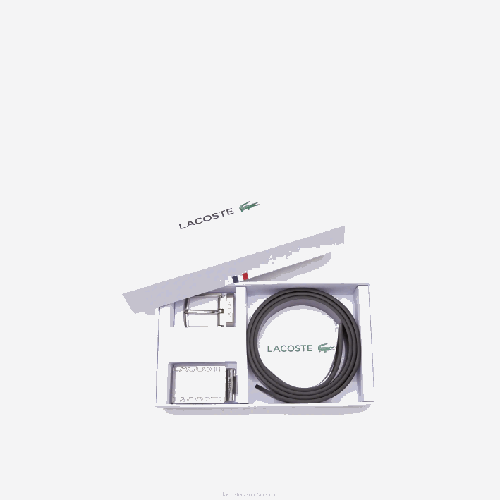 hombres Lacoste 6F242112 marron negro 371 set de regalo de cinturón con pasador y hebilla plana