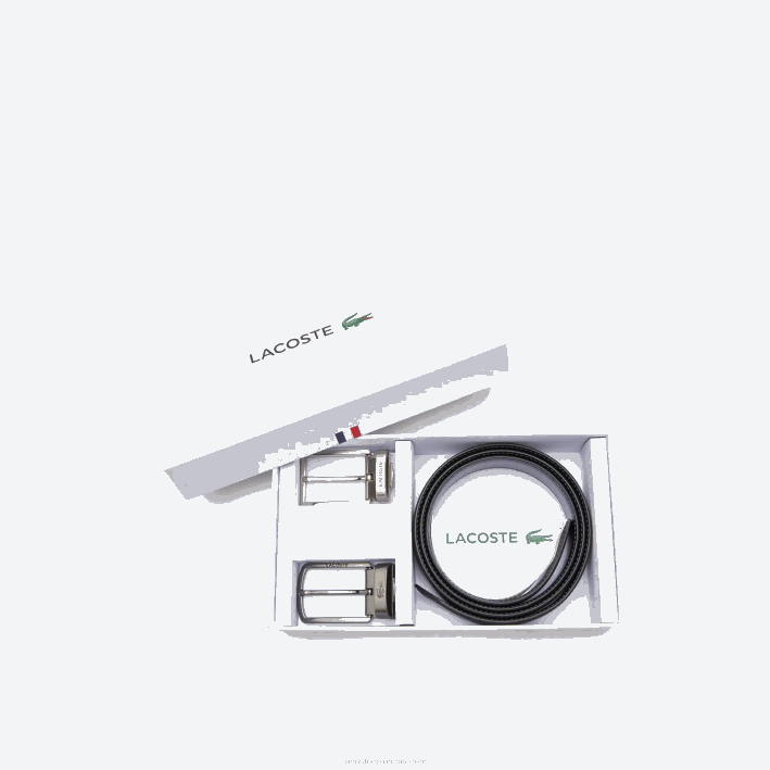 hombres Lacoste 6F242113 negro marino 166 672 set de regalo de cinturón con hebilla de dos pines