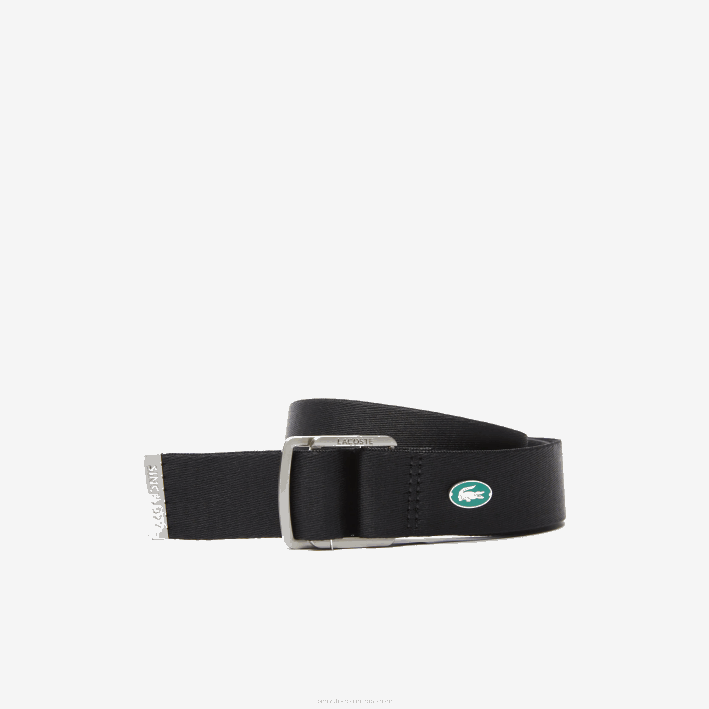 hombres Lacoste 6F242118 negro 000 cinturón de lona de cocodrilo en contraste
