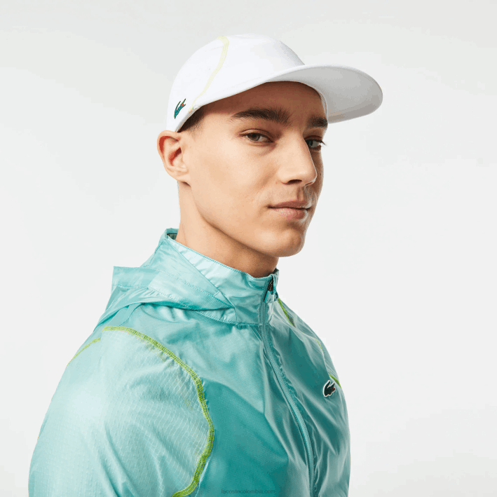 hombres Lacoste 6F242142 blanco amarillo dvj gorra con panel de malla de tenis