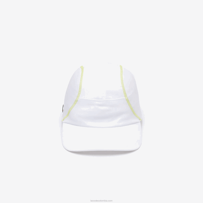 hombres Lacoste 6F242142 blanco amarillo dvj gorra con panel de malla de tenis