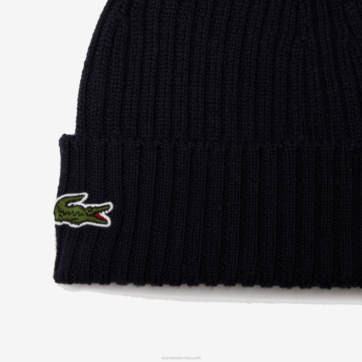 hombres Lacoste 6F242228 azul marino 166 gorro de canalé de lana
