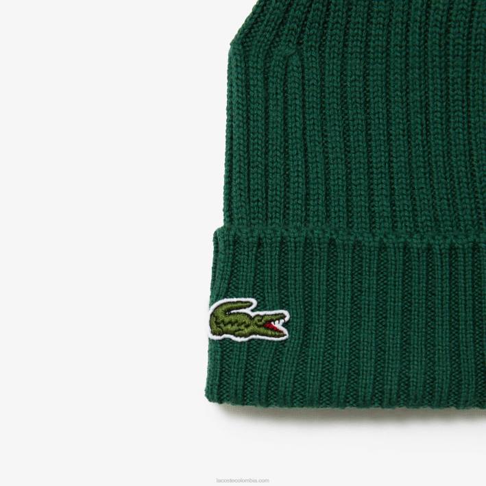 hombres Lacoste 6F242229 verde 132 gorro de canalé de lana