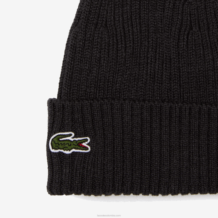 hombres Lacoste 6F242230 gris el6 gorro de canalé de lana