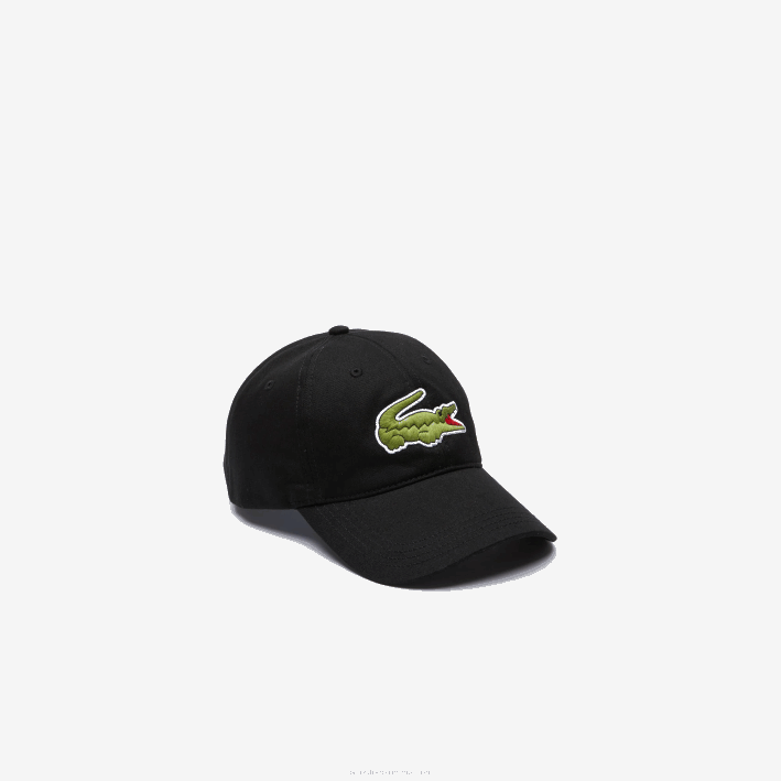 hombres Lacoste 6F242231 negro 031 correa de contraste y gorra de algodón de cocodrilo de gran tamaño