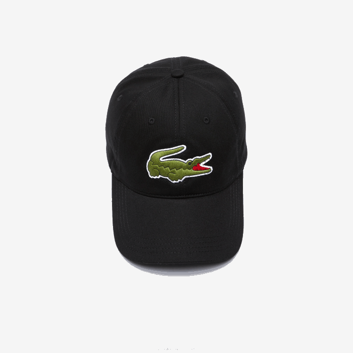 hombres Lacoste 6F242231 negro 031 correa de contraste y gorra de algodón de cocodrilo de gran tamaño