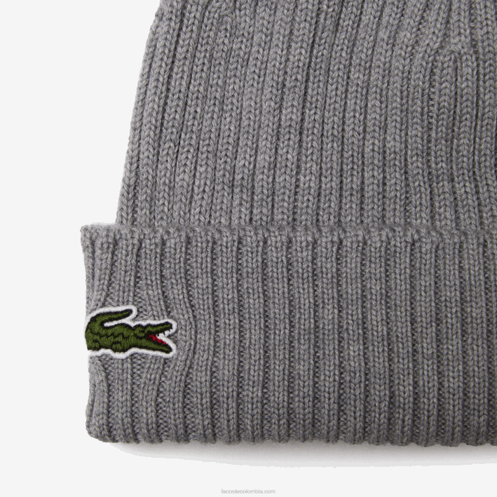 hombres Lacoste 6F242242 lomo gris yrd gorro de canalé de lana