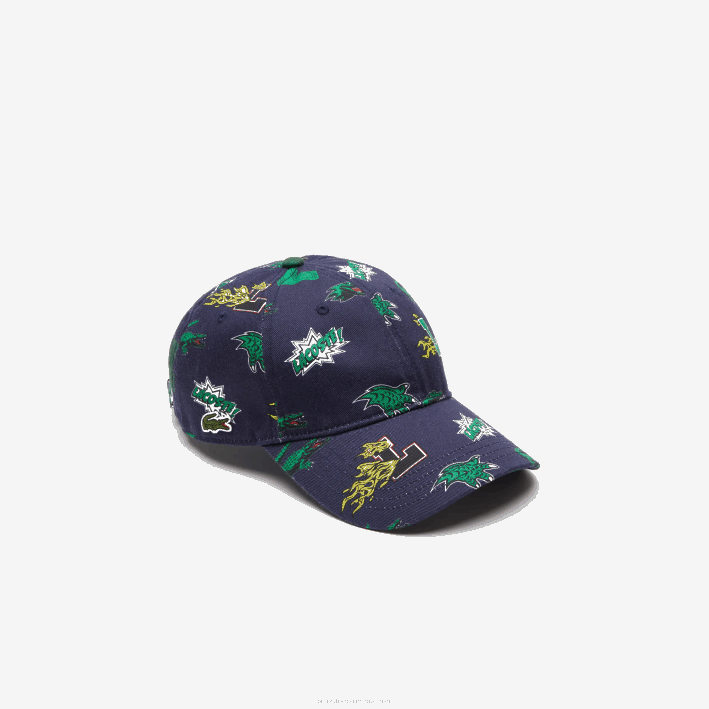 hombres Lacoste 6F242249 azul marino 166 gorra con estampado de cocodrilo