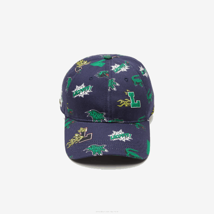 hombres Lacoste 6F242249 azul marino 166 gorra con estampado de cocodrilo