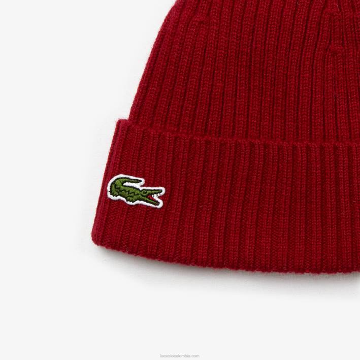 hombres Lacoste 6F242269 burdeos 476 gorro de canalé de lana