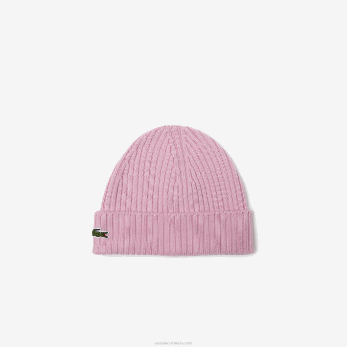 hombres Lacoste 6F242276 rosa z4h gorro de canalé de lana