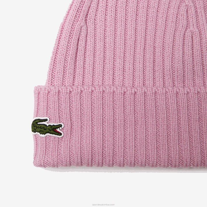hombres Lacoste 6F242276 rosa z4h gorro de canalé de lana
