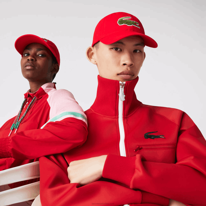 hombres Lacoste 6F242289 rojo 240 correa de contraste y gorra de algodón de cocodrilo de gran tamaño