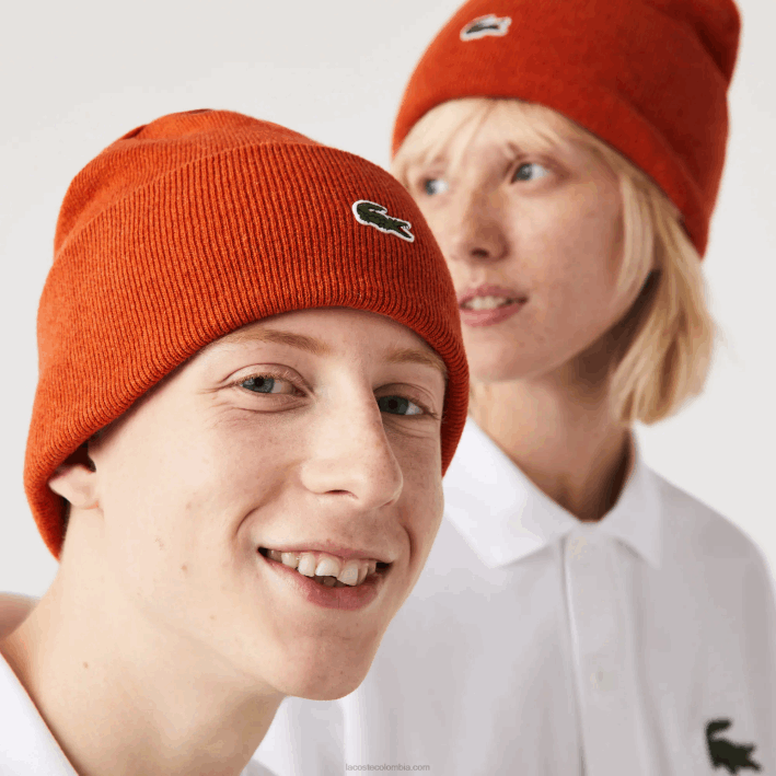 hombres Lacoste 6F242292 naranja uy6 gorro de lana