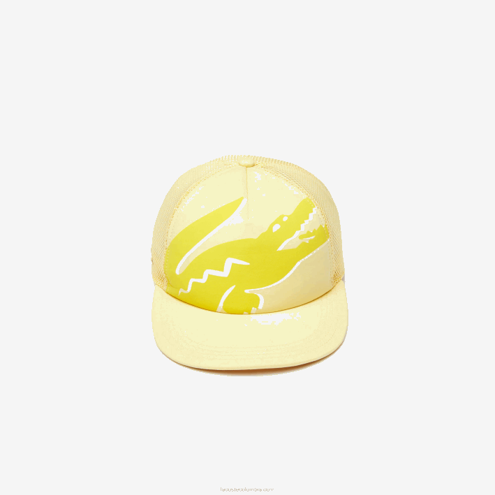 hombres Lacoste 6F242304 amarillo 6xp gorra de malla y neopreno con estampado de cocodrilo