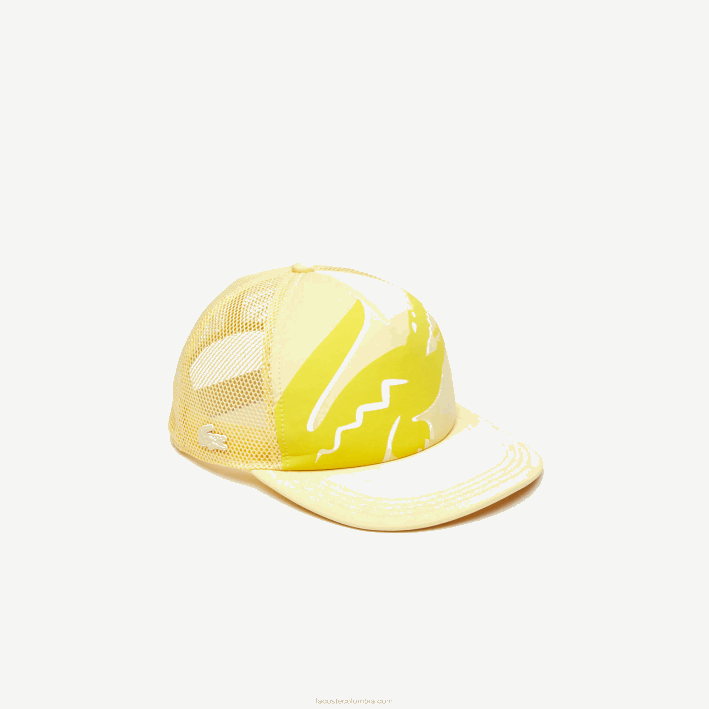 hombres Lacoste 6F242304 amarillo 6xp gorra de malla y neopreno con estampado de cocodrilo