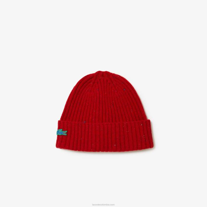 hombres Lacoste 6F242305 rojo 7cq gorro de lana moteado