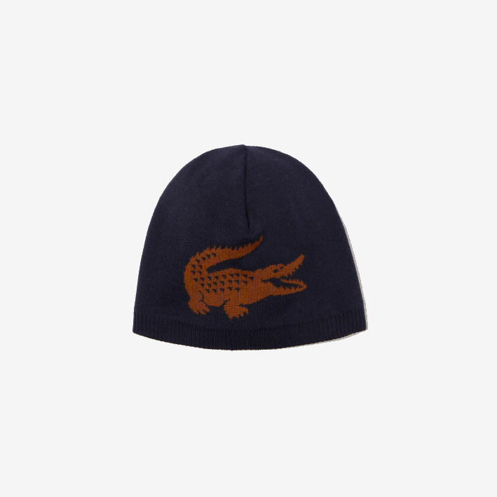 hombres Lacoste 6F242309 azul marino marron 1dy gorro de lana con cocodrilo en jacquard hombres Lacoste 6F242309 azul marino marron 1dy gorro de lana con cocodrilo en jacquard