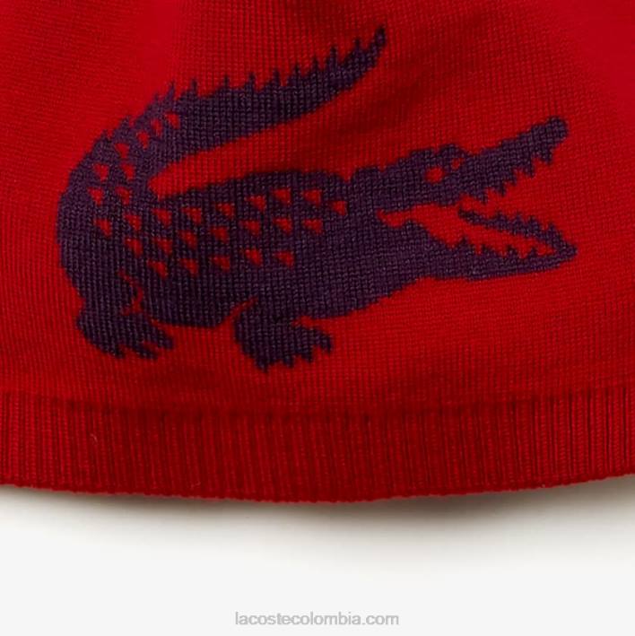 hombres Lacoste 6F242310 burdeos 1ek gorro de lana con cocodrilo en jacquard