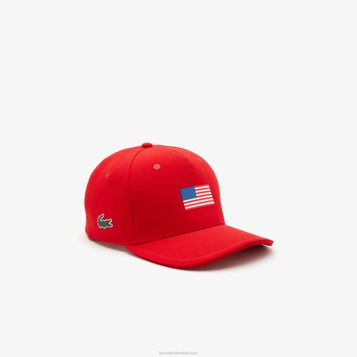 hombres Lacoste 6F242330 rojo 240 gorra ajustable de la bandera americana del deporte de la copa de los presidentes