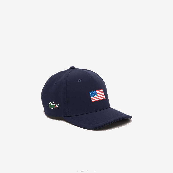 hombres Lacoste 6F242331 azul marino 166 gorra ajustable de la bandera americana del deporte de la copa de los presidentes
