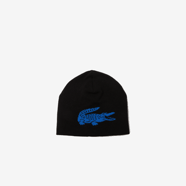 hombres Lacoste 6F242345 negro azul 985 gorro reversible con cocodrilo en contraste hombres Lacoste 6F242345 negro azul 985 gorro reversible con cocodrilo en contraste