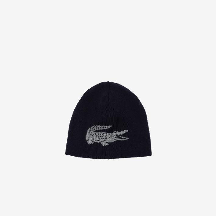 hombres Lacoste 6F242346 azul marino gris chin 0ph gorro reversible con cocodrilo en contraste hombres Lacoste 6F242346 azul marino gris chin 0ph gorro reversible con cocodrilo en contraste