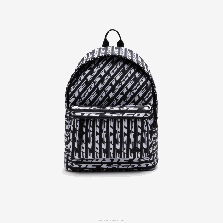 hombres Lacoste 6F241942 mono negro blanco l57 mochila con logo estampado